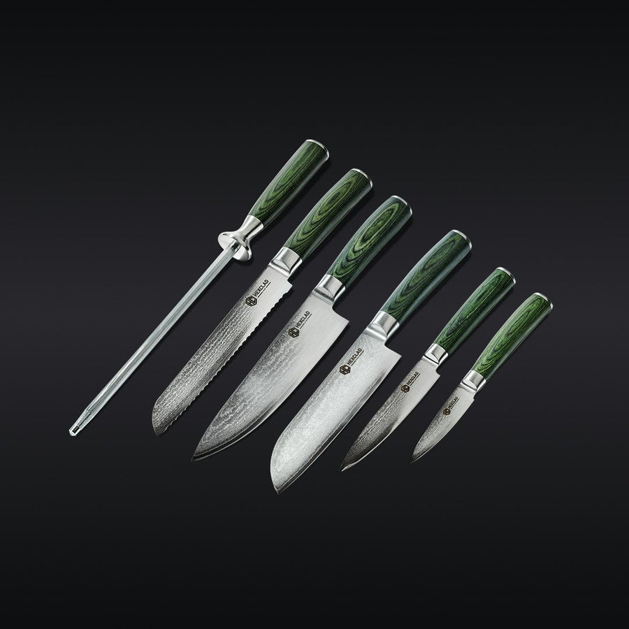 Essential Damascus Steel Knife Set, 6-pc (Green) - HexClad